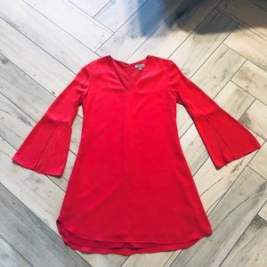 Berry red, lined, bell sleeve dress